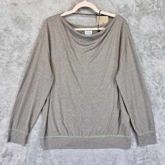 prAna Cozy Up Aires Top Womens XL Sage Brush Stripe Hemp Blend Pullover NWT - Picture 1 of 7